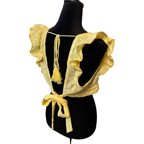 NWOT SHEIN Yellow Schiffy Ruffle Trim Knot Back Crop Top Women’s Size XL - Picture 8 of 14